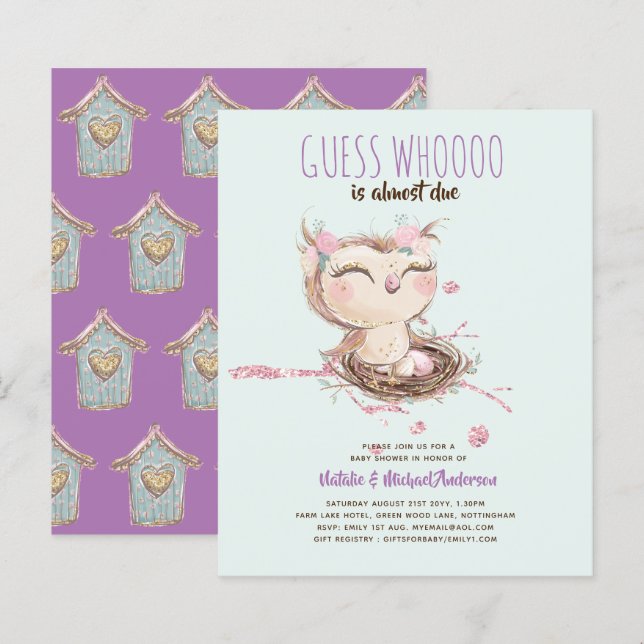 Papier Owl Baby Merci Cadeau Tags Faveurs Garçon Girl (Devant / Derrière)