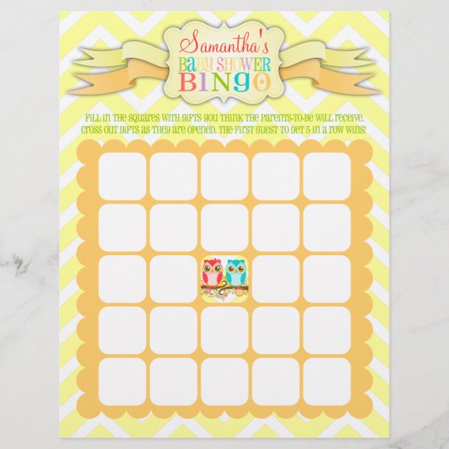 Papier Owl Twins - Baby shower Bingo & Nom Scramble (Devant)