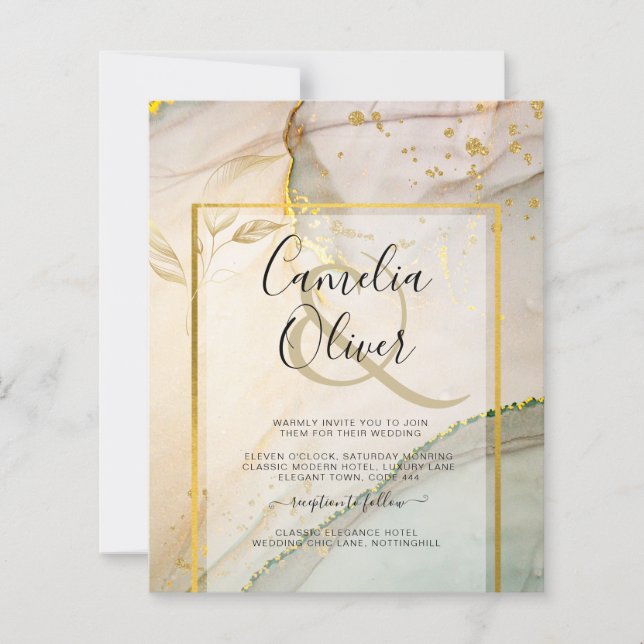 Papier Oyster Pearl Gold MARIAGE Encre d'alcool Abstraite (Devant)