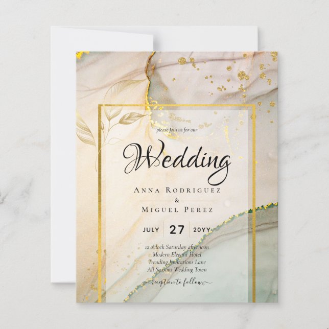 Papier Oyster Pearl Gold MARIAGE Encre d'alcool Abstraite (Devant)