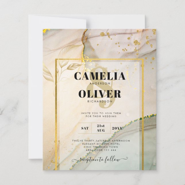 Papier Oyster Pearl Gold MARIAGE Encre d'alcool Abstraite (Devant)