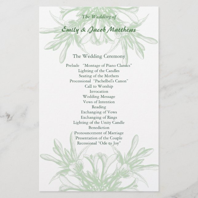 Papier Pale Mint et White Floral Wedding Program (Devant)