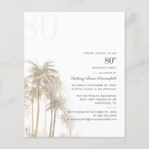 Papier Palm Trees 80e anniversaire fête Budget Invitation