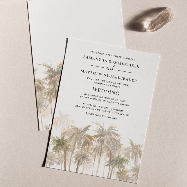 Papier Palmiers modernes Faire-part de mariage côtière (Palm Trees Beach Wedding Invitation)