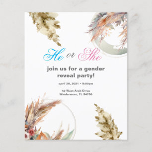 Papier Pampas Cadre rond Grass Révélation Fête Invitation