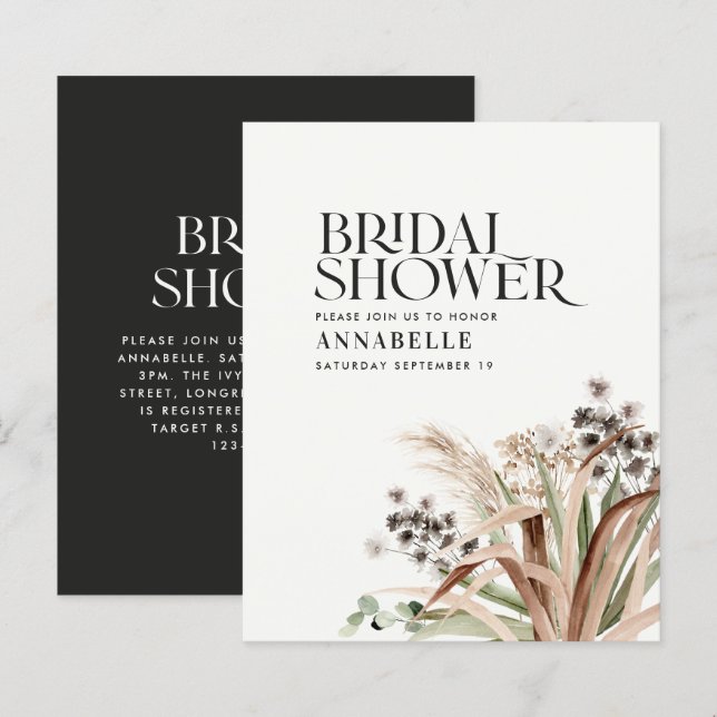 Papier Pampas douche nuptiale eucalyptus moderne boho rus (Devant / Derrière)