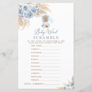 Papier Pampas Grass Boho Ours Bébé Mot Scramble Jeu