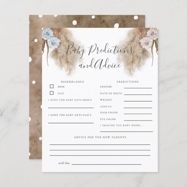 Papier Pampas Grass Genre Révéler Baby Predictions Jeu (Devant / Derrière)