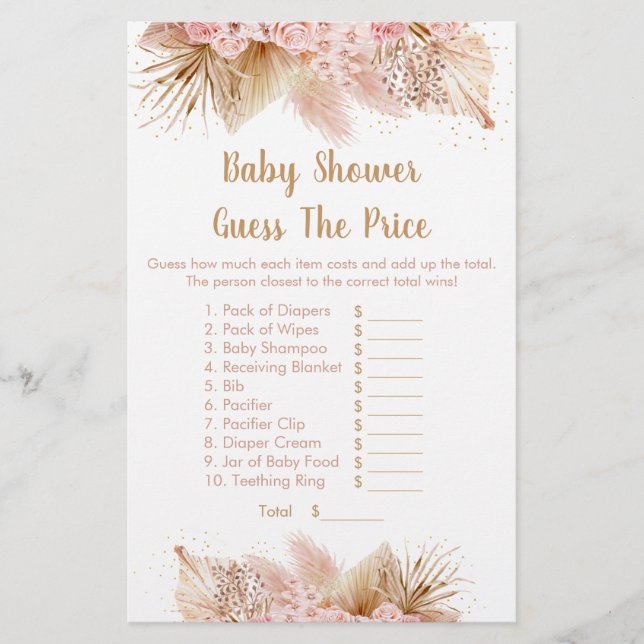 Papier Pampas Grass Rose Floral Devinez Le Jeu De Prix (Devant)