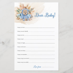 Papier Pampas ours en peluche tropicale bleu Chers voeux 