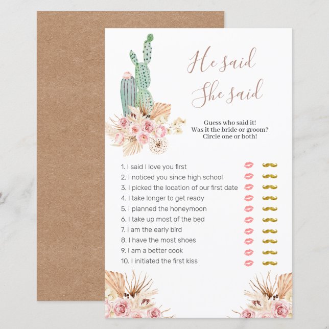 Papier Pampas rose Floral Gris Il a dit Elle a dit Jeux (Devant / Derrière)