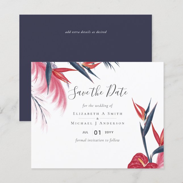 Papier Pampas Tropical Mariage de Berry Marine (Devant / Derrière)