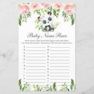Papier Panda Bear rose Floral Nom de bébé Race ABC Jeu