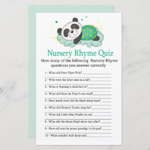 Papier Panda dormant Nursery Rhyme Quiz jeu de baby showe