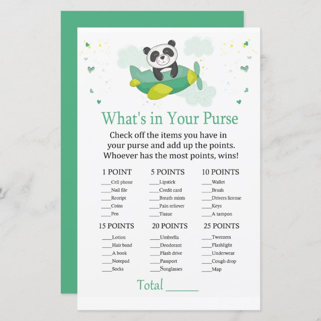 Papier Panda mignonne Qu'y a-t-il dans votre sac à main (Devant / Derrière)