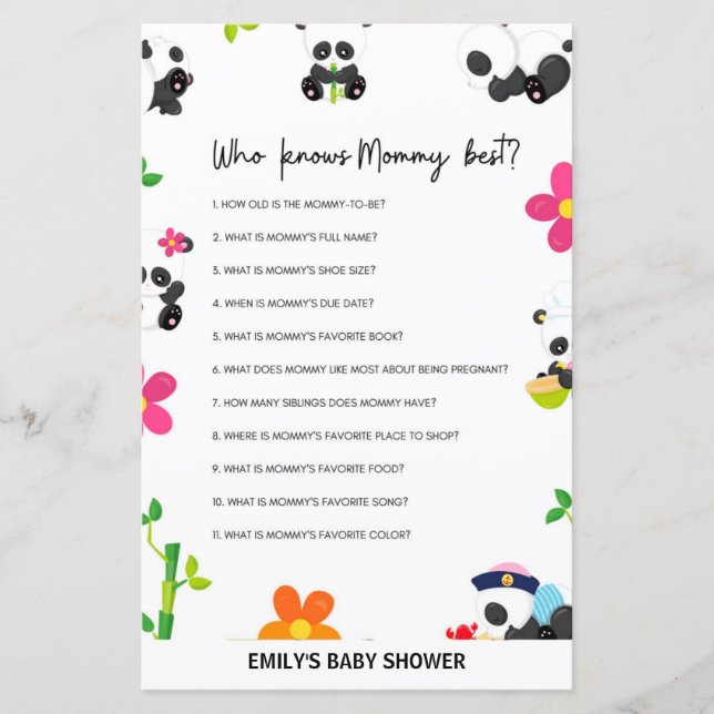 Papier Panda rose Baby shower jeu (Devant)