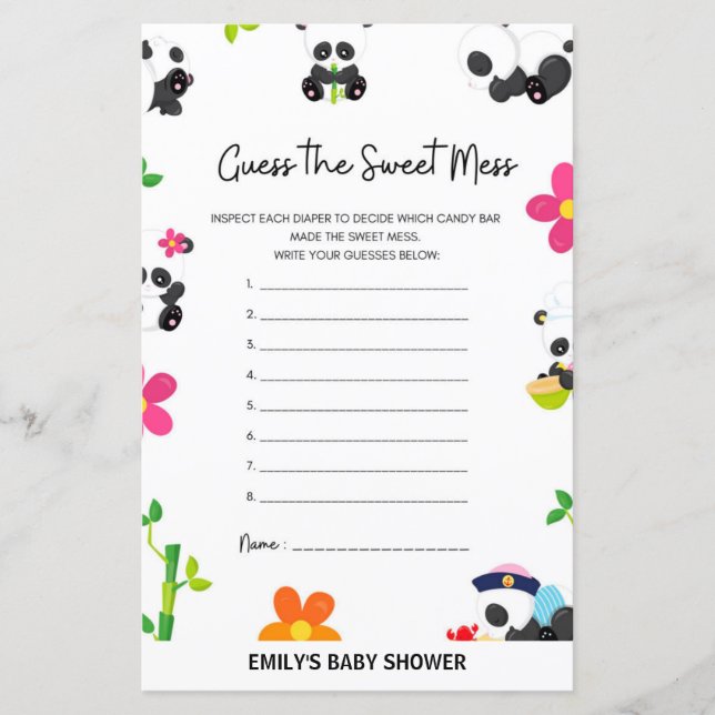 Papier Panda rose Baby shower jeu (Devant)