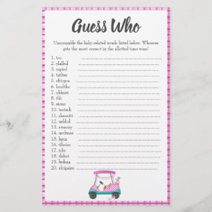 Papier Panier de golf rose avec Baby shower Word Scramble