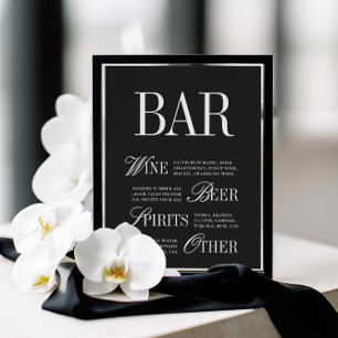 Papier Panneau de bar de mariage élégant noir et blanc su