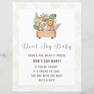 Papier Panneau de jeu pour Baby Shower Safari Ne dites pa