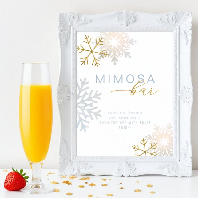 Papier Panneau de la barre Mimosa Dusty Blue Snowflake (Mimosa Bar Tabletop Sign)