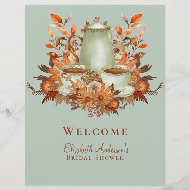 Papier Panneau de l'événement Boho Terracotta Sage Tea Pa (Devant)