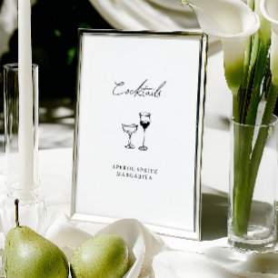 Papier Panneau de mariage de bar à cocktails dessiné à la