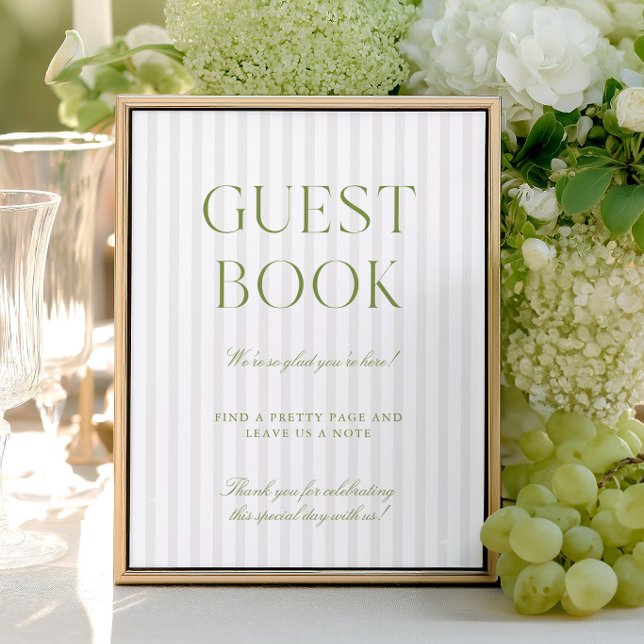 Papier Panneau du livre d'or de mariage Vert Sauge et Bei (Sage Green & Beige Wedding Guest Book Sign)