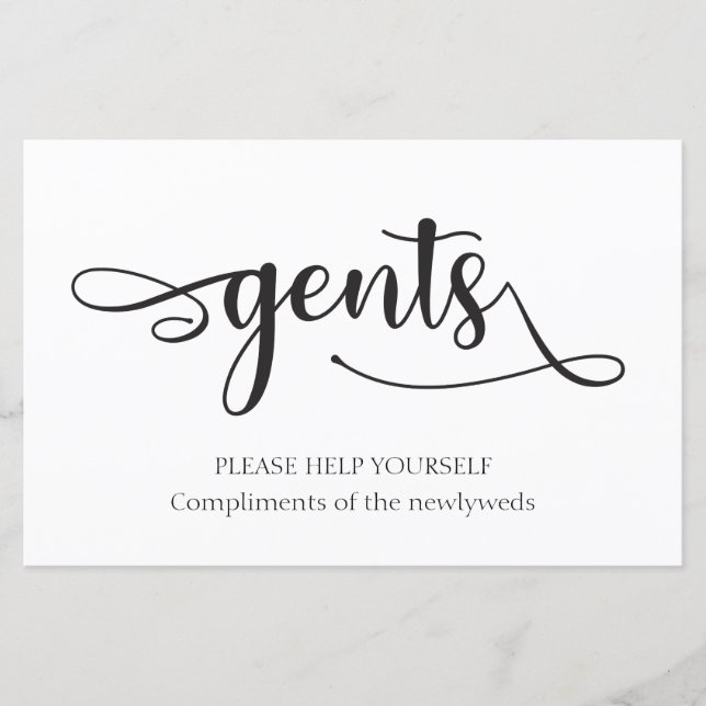 Papier Panneau Mariage "Gents" noir blanc (Devant)