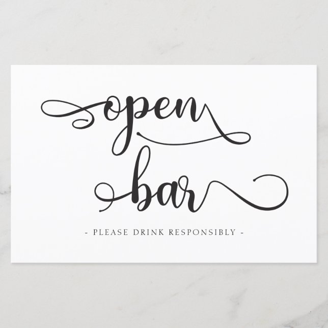 Papier Panneau Mariage "Open Bar" Boissons blanches noire (Devant)