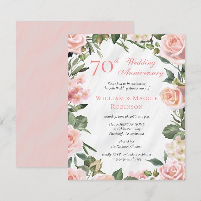 Papier PAPER Elegant rose Floral 70e Anniversaire (Devant / Derrière)