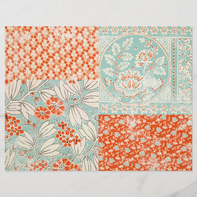 Papier papier journal turquoise et rouge Floral (Devant)