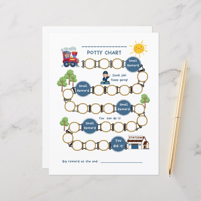 Papier papier pour bambins Potty Chart avec train (Devant/Arrière en situation)