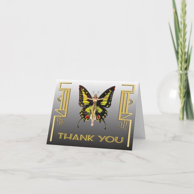 Papier papillon Art déco Merci cartes de notes (Devant)