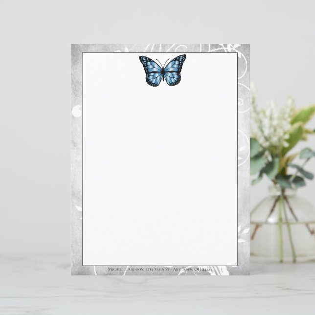 Papier papillon bleu brillant (Debout devant)