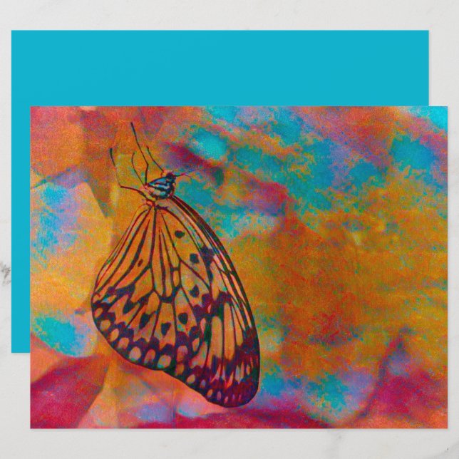 Papier Papillon Bohemian Blue Orange Hippie Decoupage (Devant / Derrière)
