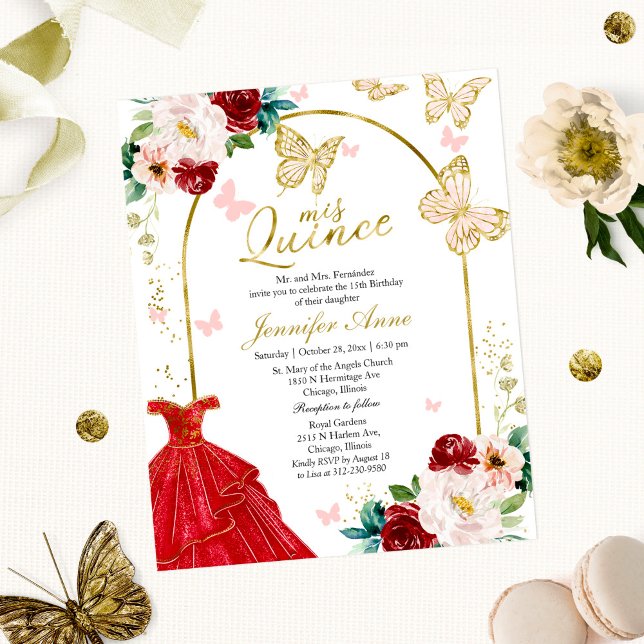 Papier Papillon Budget Quince Invitations Robe rouge (Créateur téléchargé)