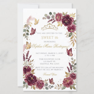Papier Papillon Floral Budget Bourgogne Or Sweet 16