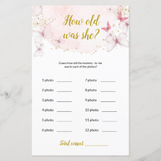 Papier Papillon Quel âge avait-elle ? jeu de baby shower