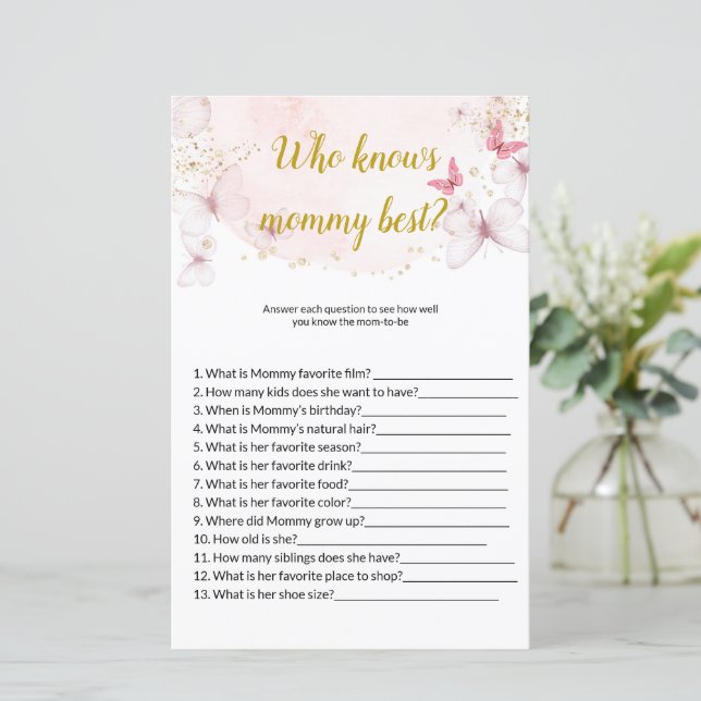 Papier Papillon Qui connaît maman meilleur Baby shower Je (Debout devant)