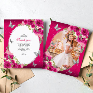 Papier Papillon rose floral en argent Quinceañera Photo