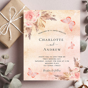 Papier Papillon roux mariage pampas herbe budget