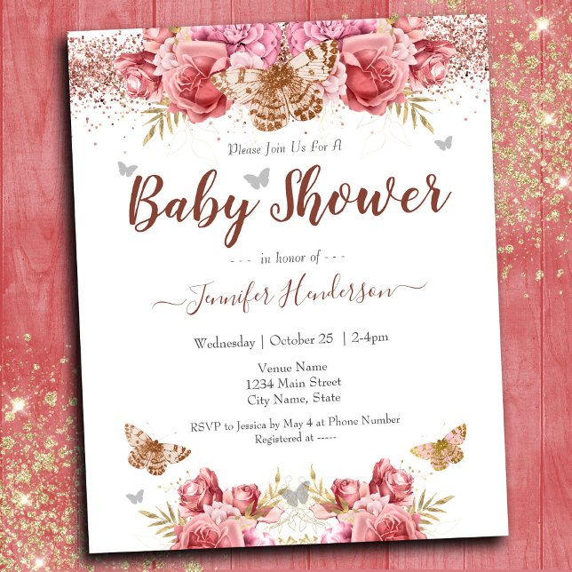 Papier Papillons floraux Baby shower rose (Créateur téléchargé)