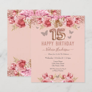 Papier Papillons floraux rose heureux 15e anniversaire