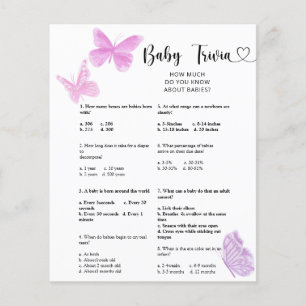 Papier Papillons - Trivia bébé Jeu Baby shower