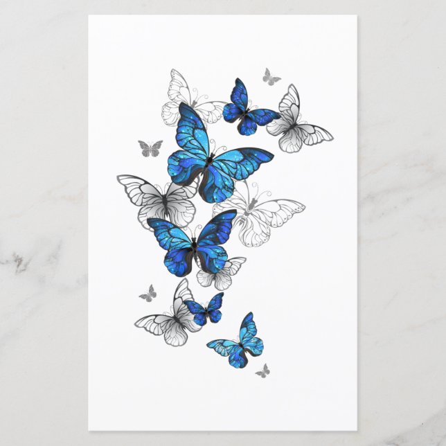 Papier Papillons volants bleus Morpho (Devant)