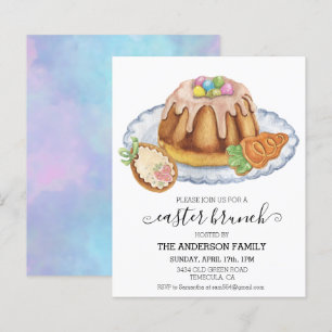 Papier Pâques Brunch Aquarelle Gâteau Cookie Invitation