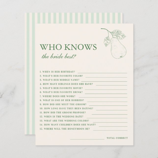 Papier Parfait Pear Pair Qui connaît la mariée meilleur j (Devant / Derrière)