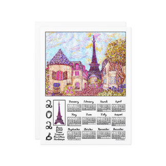 Papier Paris Eiffel Pointillism Landscape 2026 Calendar