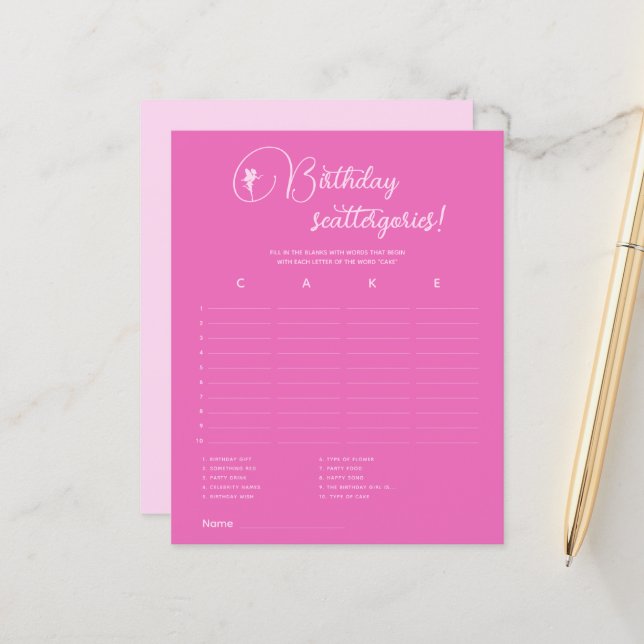 Papier Paroles d'anniversaire ! Jeu Fairy Anniversaire (Devant/Arrière en situation)